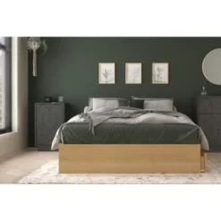 Nexera Ballet 2 Piece Bedroom Set, Natural Maple And Charcoal Grey - Full