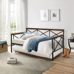 Hillsdale Furniture Ashford Triple X Design Metal Twin Daybed, Black With Oak Wood Accent - Black W/ Brown Trim - Twin -Bed Frame Shop 4374e2a1 3252 45a4 9416 9d96ed7676a6