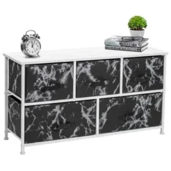 Porch & Den Andrea Black Marble Fabric/ White Wood 5-drawer Dresser - 5-drawer