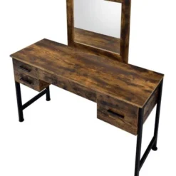 4 Drawers Vanity Desk And Mirror In Rustic Oak And Black Finish - Rustic Oak And Black -Bed Frame Shop 469e6bff cc97 4ee8 b03b 421f28d4a57f
