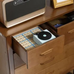 HOMCOM Wooden Dresser Storage Chest Organizer With 5 Drawers And Bamboo Frame, Brown - Brown - 5-drawer -Bed Frame Shop 46ade319 b591 4e54 9ce5 88e811bd0af7