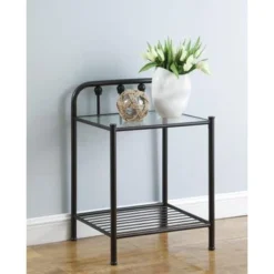 Livingston 1-shelf Nightstand With Glass Top Dark Bronze