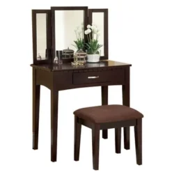 Wood And Mirror Vanity Set With Stool - White -Bed Frame Shop 49d79932 b660 48d9 b5b2 64c97c649f13