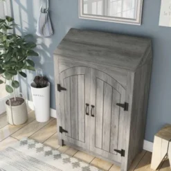 DH BASIC Jody Farmhouse Adjustable 4-Shelf Double-Door Shoe Cabinet With Lift-top Storage By Denhour - Vintage Grey Oak -Bed Frame Shop 4a0e4b19 6399 4fe3 a66f 461b2e7ca4ca
