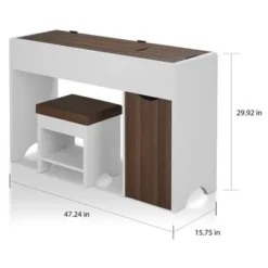 Kathy Contemporary White Lift-up 2-Piece Vanity Table And Stool Set By Porch & Den - White/Walnut -Bed Frame Shop 4ae3d088 c4e6 4ede 8c9a b82a2c258126