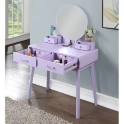 Roundhill Furniture Liannon Contemporary Wood Vanity And Stool Set - Purple -Bed Frame Shop 4b49066e 300e 40cf 8f2f bcb46c5651a8