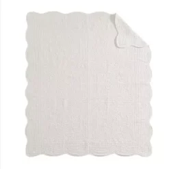 White Tuscany Oversized Quilted Throw With Scalloped Edges 60x72" -Bed Frame Shop 4cb5469c 4175 4221 8edb b7d6dce1303e