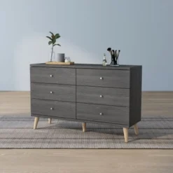 DH BASIC Mid-Century Modern Distressed Grey 47-inch Wide 6-Drawer Dresser With Knobs By Denhour - Grey - 6-drawer -Bed Frame Shop 4d08672e 1c33 4223 a7e7 2b92884cfd87