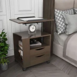 Nestfair 2-Drawer Nightstand With Swivel Top And Wheels - White -Bed Frame Shop 4d212168 5258 4480 a0af 755eb978716a