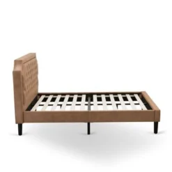 Modern 3-Piece Granbury Bed Set With A Queen Bed And 2 Antique Walnut Wood Nightstands - Brown Faux Leather And Black Legs - GB28Q-2BF08 -Bed Frame Shop 4d4023d1 71d6 47fe a25f 154f5d727983