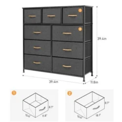 Pellebant Fabric Wide Dresser Storage Tower With 9 Drawers - Black - 9-drawer -Bed Frame Shop 4d8a1b82 98cd 4ffe 83fa 288c3b153557