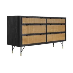 Saratoga 6 Drawer Dresser In Black Acacia With Rattan - 6-drawer - Black -Bed Frame Shop 4da7056c fc45 4aa4 a8e4 d95cb486fd38