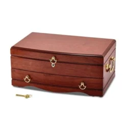 Curata Matte Cherry Finish Bubinga Veneer 1-Drawer Locking Wooden Jewelry Chest - Brown