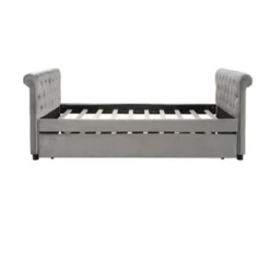 Nestfair Twin Size Upholstered Daybed With Trundle And Wood Slat - Grey -Bed Frame Shop 4ef265f9 ad03 407f a94d 7b53b7e5e882