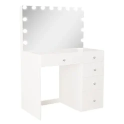 Boahaus Saranya Dressing Table, Light Bulbs, White - Silver -Bed Frame Shop 4ef72898 865d 4068 9437 862336fc57f1