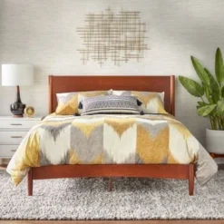 Lifestorey Casta Solid Pine Queen Platform Bed - Walnut Queen