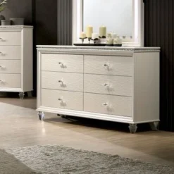 Allenby Contemporary Pearl White 55-inch Wide 6-Drawer Wood Dresser By Silver Orchid - Pearl White