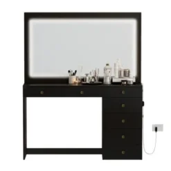 Boahaus Selene Dressing Table With LED Lights - Black - Golden Knobs -Bed Frame Shop 4fc5b7bd f955 421a 8954 62bcb1c4286a
