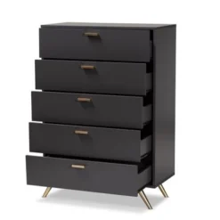 Baxton Studio Kelson Modern Dark Grey And Gold Finished Wood 5-Drawer Chest - Grey -Bed Frame Shop 51282848 00dd 4e8b 934b 534bfccbcb7f