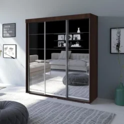 Strick & Bolton Suger 3-door Mirrored Armoire - Wenge -Bed Frame Shop 519d9c61 f2fa 4f71 b89e 946899235043