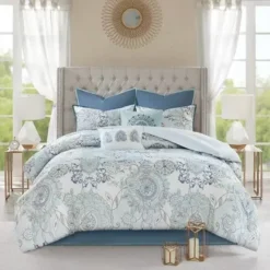 Blue Isla 8 Piece Cotton Floral Printed Reversible Comforter Set King -Bed Frame Shop 51cc289f e31a 414e a4a0 43d7129ecc58