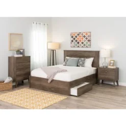 Prepac Milo Mid-Century Modern 2 Drawer Nightstand, Bedside Table, Contemporary Bedroom Furniture - White -Bed Frame Shop 527b1113 a522 4699 b3b6 c291a30b04ee