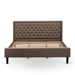 2 Piece Bed Set -Bed With Brown Linen Fabric Button Tufted Headboard - 1 Night Stand (Bed Size Options) - KD18F-1HI0M -Bed Frame Shop 52c1b915 d592 40ee 8261 a13e203e1389