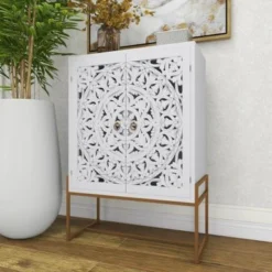 White Or Grey Wood Pine Boho Eclectic Traditional 2 Door Storage Cabinet - Grey -Bed Frame Shop 52f4b2c3 a630 4cc2 a5a1 17ae92e59305