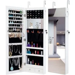 Wall Door Mounted Jewelry Storage Mirror Cabinet With LED Lights - White -Bed Frame Shop 53a0506f e3e8 4179 8088 c066d58e8512