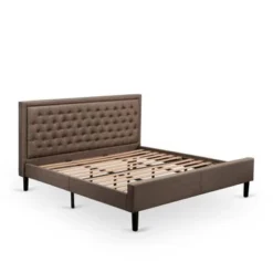 3 Pc Bedroom Set - Platform Bed Frame With Brown Linen Fabric - Button Tufted Headboard- 2 Nightstand (Bed Size Options) - KD18Q-2HI08 -Bed Frame Shop 541663c0 6200 4a9d a8c1 23e18a0d10e5