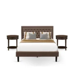3 Pc Bedroom Set - 1 Bed With Brown Linen Fabric Button Tufted Headboard - 2 Nightstand (Bed Size Options) - KD18Q-2HI07 -Bed Frame Shop 545e1255 f389 4b04 b7df bc20e20a1631