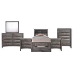 Picket House Furnishings Madison Twin Storage 6PC Bedroom Set - Grey - Twin - 6 Piece