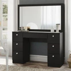 Boahaus Venus Modern Vanity, Glass Top, 07 Drawers - N/A - White-Gold Knobs