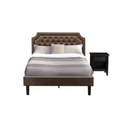 2PC Platform Bed Set - Bed With Dark Brown Faux Leather And Black Legs - A Wire Brushed Black Night Stand (Bed Size Options) - King -Bed Frame Shop 556541a3 3912 4491 8ee0 458a59663c47