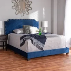 Contemporary Glam Velvet Upholstered Panel Bed By Baxton Studio - Blue - Full -Bed Frame Shop 55a3eceb 8017 4e70 ad6d a89e39126e71