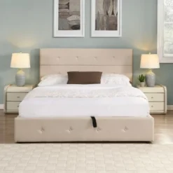 Nestfair Upholstered Platform Bed With Underneath Storage - Grey - Queen -Bed Frame Shop 5609abd6 79f9 4229 a935 4d46d7b8cc4e
