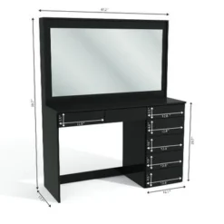 Boahaus Joan Modern Vanity Table, Black, Wide Mirror, 07 Drawers - Black-Gold Knobs -Bed Frame Shop 562eea11 6b74 4065 a3a0 d5c69edd0796