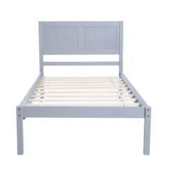 Wood Platform Bed Twin Size Platform Bed With Headboard - Grey -Bed Frame Shop 565dcc26 9591 4381 98bc 0a9dc44a1ec1