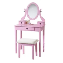 Roundhill Furniture Moniys Wood Moniya Makeup Vanity Table And Stool Set - Gold -Bed Frame Shop 56822e9b 5656 4b44 911c 1e753606a3f0