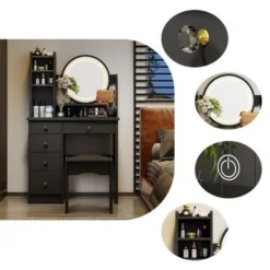 Makeup Vanity Dressing Tabel Set With Touch Screen Mirror & Stool - Black -Bed Frame Shop 5709dcee c8a4 4805 834a 2634edff393f