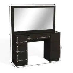 Boahaus Venus Modern Vanity, Glass Top, 07 Drawers - N/A - Black-Crystal Ball Knobs -Bed Frame Shop 5757ddf6 2d36 4805 b34f b624880230f6