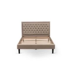 Pc Bed Set - 1 Platform Bed Frame Dark Khaki Linen And Button Tufted Headboard - 2 Nightstand (Bed Size Options) - KD16Q-2HI08 -Bed Frame Shop 576af820 69f5 46d6 9484 043aa52888c4