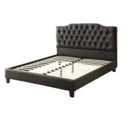Luxurious Wooden C.King Bed With PU Tufted Head Board, Black
