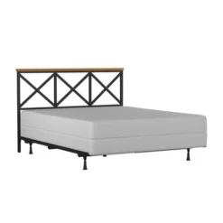 Hillsdale Furniture Ashford Triple X Design Metal Headboard With Frame, Black With Oak Finished Wood - Black W/ Brown Trim - Queen -Bed Frame Shop 57a6870a 9152 4cc5 b835 a5260087e988
