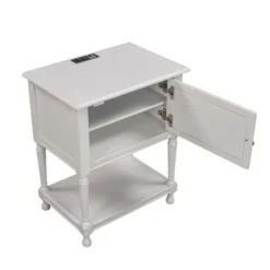21.4" Wide Nightstand With Two Built-in Shelves Cabinet, Open Storage And USB Charging - White -Bed Frame Shop 581edbfc 70f7 4123 80a4 22225407a081