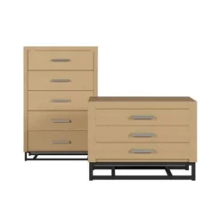Beeson 2 Piece 5 Drawer Dresser And Nightstand Bedroom Set By Christopher Knight Home - Natural/Black
