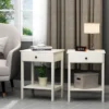 Wood Nightstand Set Of 2 With Drawers And Shelves - White