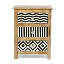 Floretta Mango Wood Nightstand By Christopher Knight Home - Natural + Black - 3-drawer