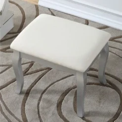 Roundhill Furniture Copper Grove Watt Wood Makeup Vanity Table And Stool Set - White -Bed Frame Shop 58def1cb 970e 467c bf42 6e5aef164469