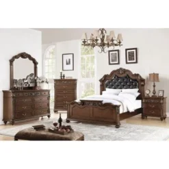 Wooden Bed With Padded Headboard In Dark Cherry Finish - California King -Bed Frame Shop 5998017e 6b78 41ed 8948 e764d971ff5c